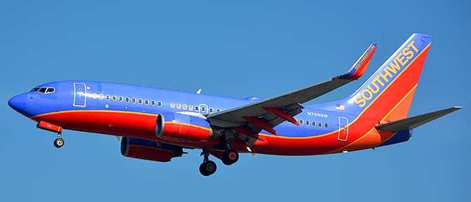 Southwest Boeing 737-7H4 N709SW, Los Angeles international Airport, January 19, 2015